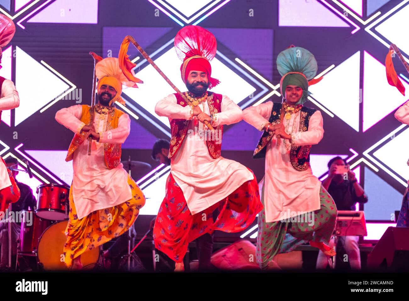 Group of punjabi artists from punjab performing bhangra dance in
