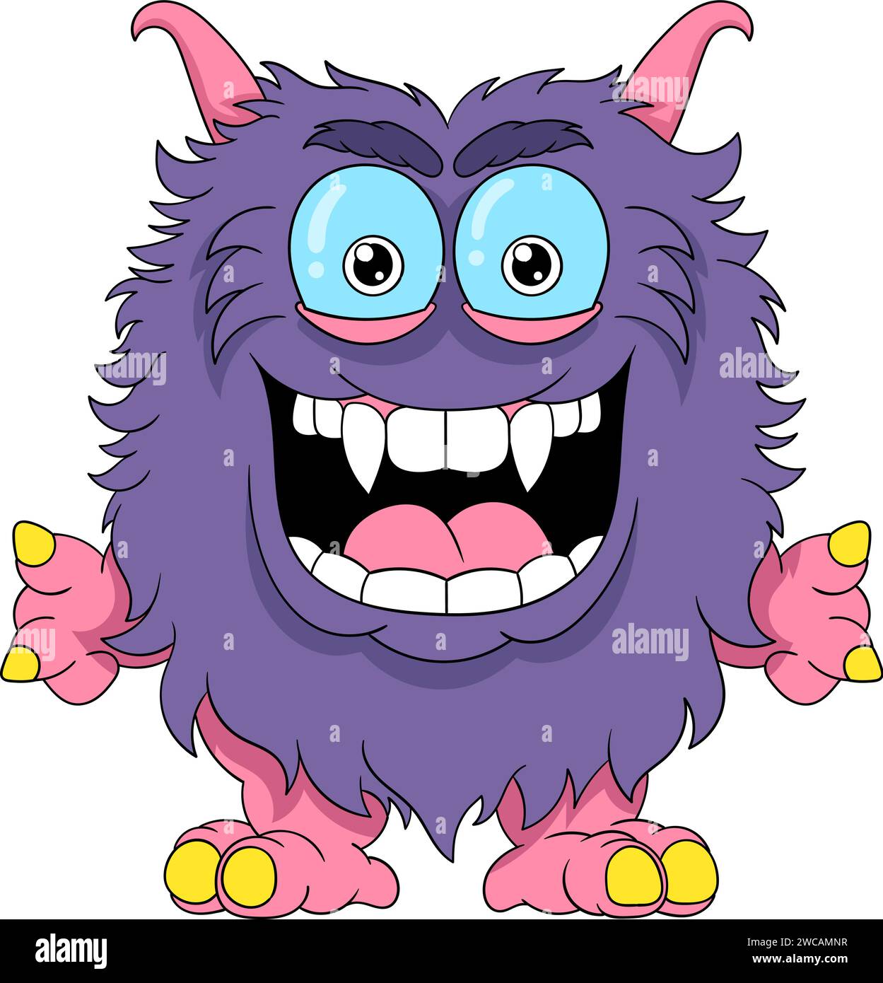 a purple fur monster cartoon in television show Stock Vector