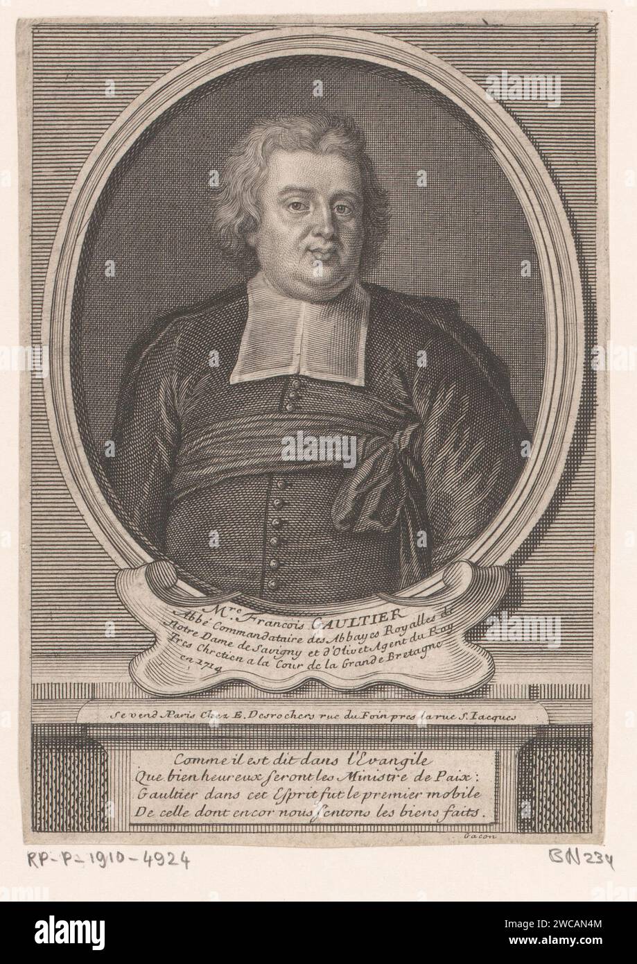 Portret van François Gaultier, Etienne Desrochers, c. 1726 print Paris ...