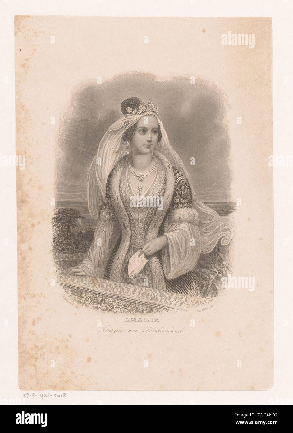 Portrait of Amalia van Oldenburg, Queen of Greece, Franz Zastera, After Haselwander, 1836 - 1880 print   paper steel engraving historical persons Stock Photo