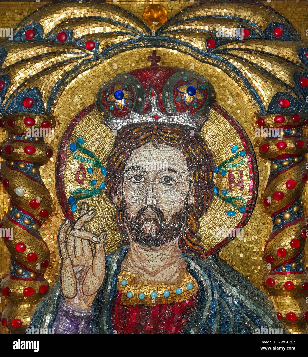 A beautiful mosaic of Jesus in a captivating church in Petru Voda 