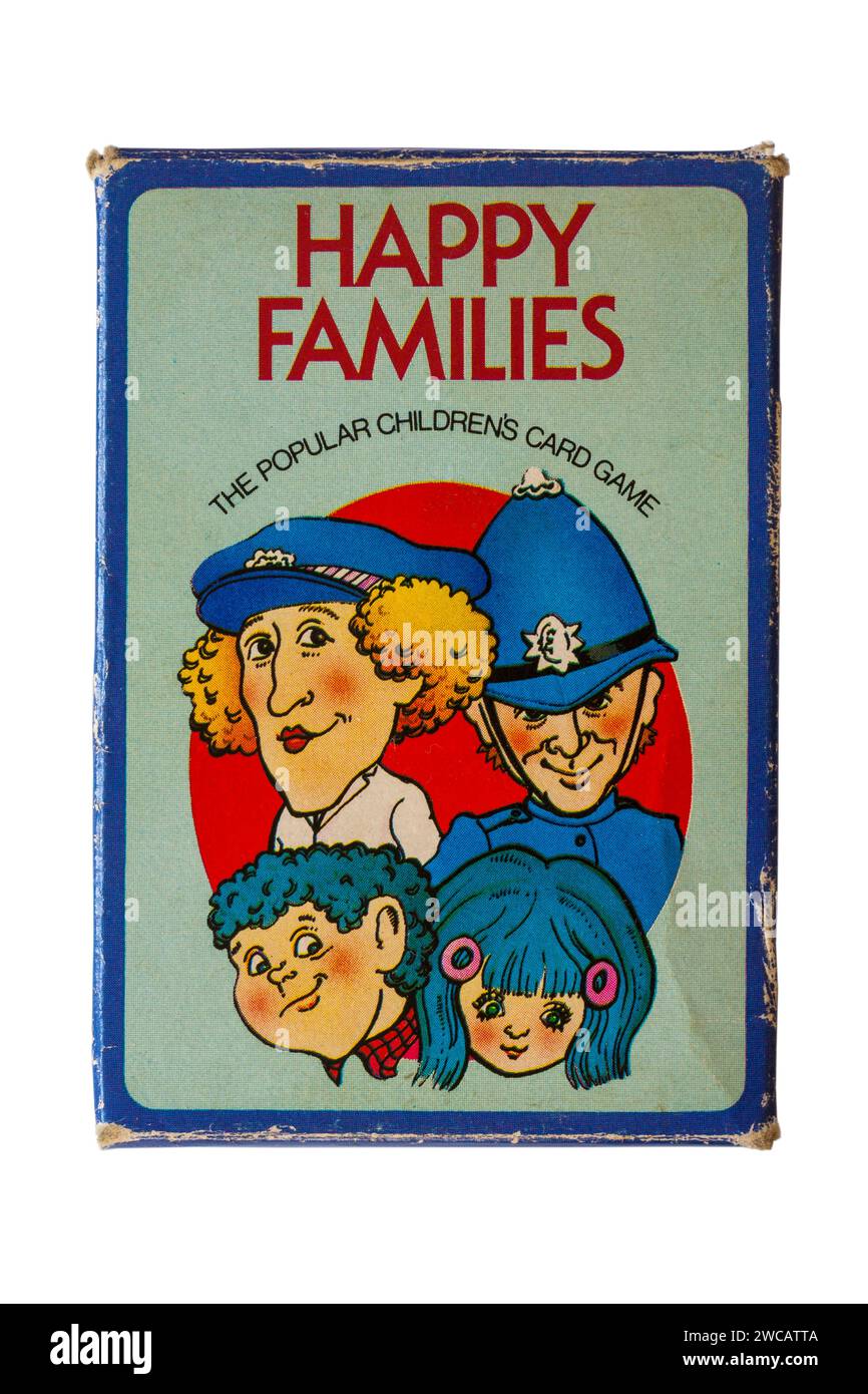 old retro well used box of Happy Families playing cards isolated on ...