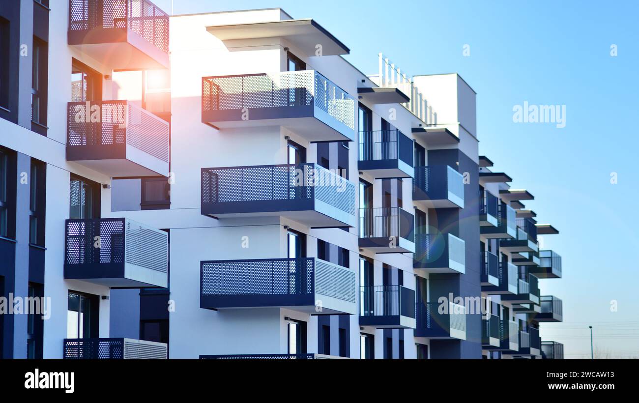 Flats In Building Residential area with modern apartment building. Multi Storey modern ...