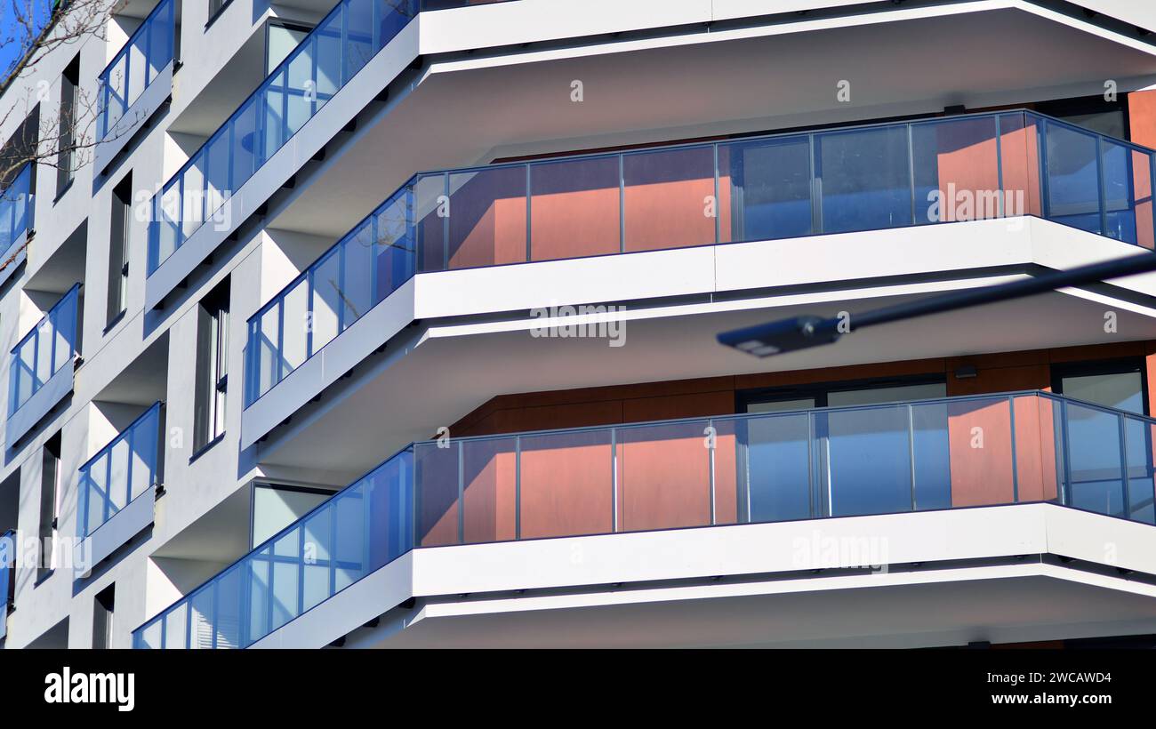 Flats In Building Residential area with modern apartment building. Multi Storey modern ...