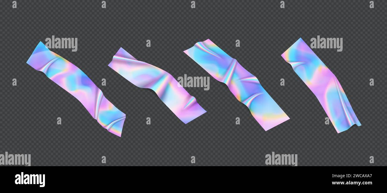 Holographic foil strips realistic vector illustration set. Flaring