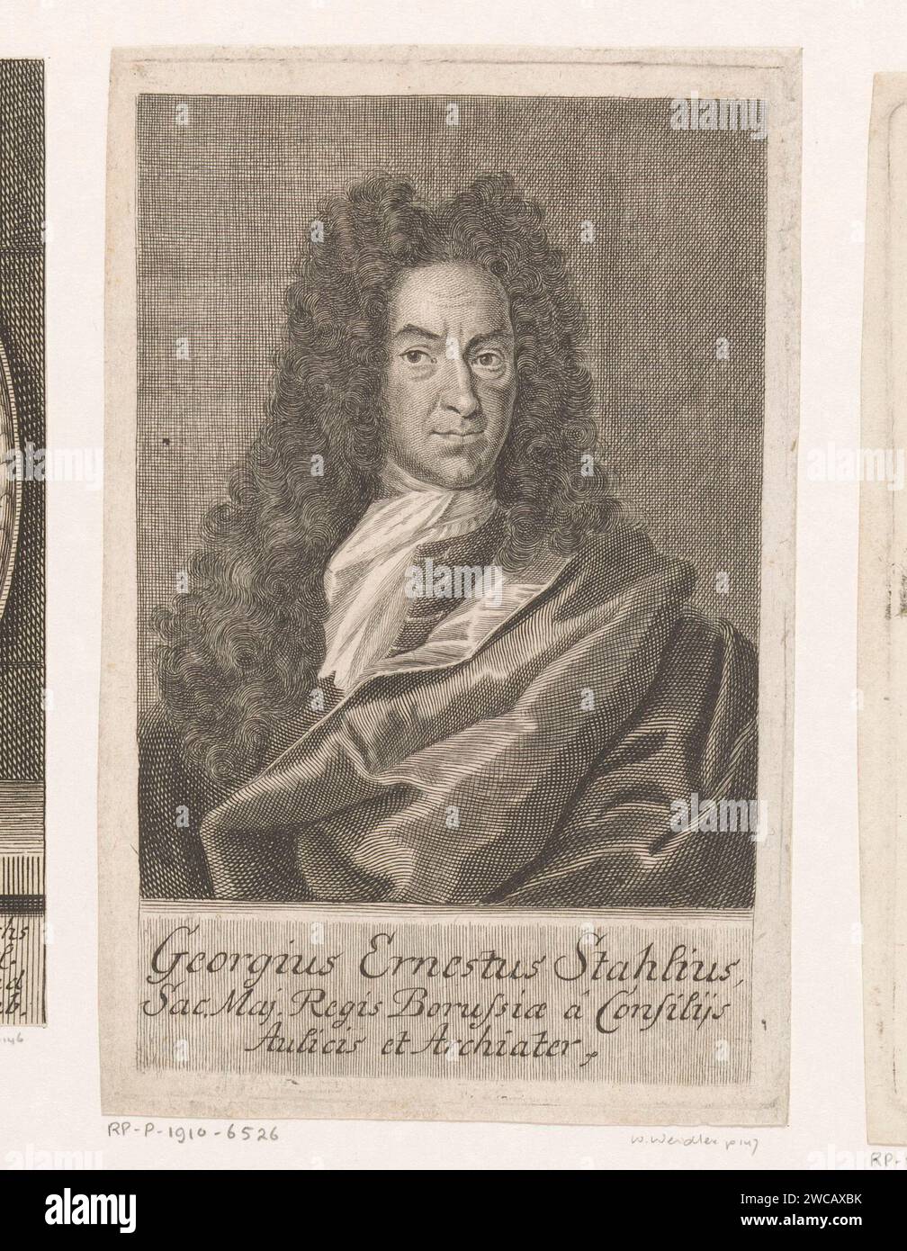 Portrait of Georg Ernst Stahl, Martin Bernigeroth, 1726 print  Leipzig paper engraving historical persons Stock Photo