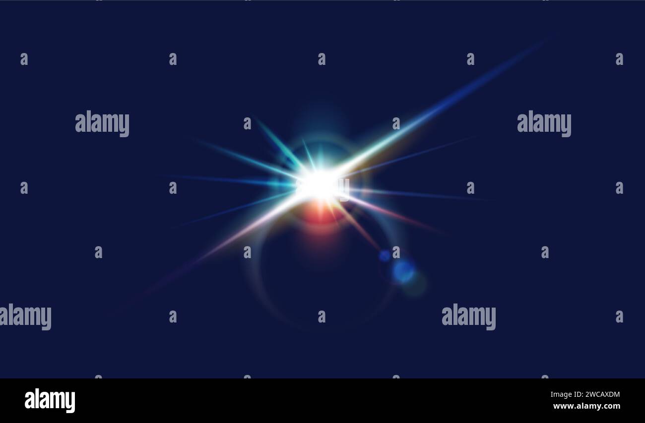 Bright light flash burst realistic vector illustration. Sparkling star ...