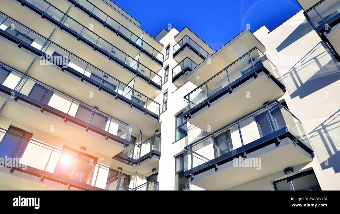 Flats In Building Residential area with modern apartment building. Multi Storey modern ...