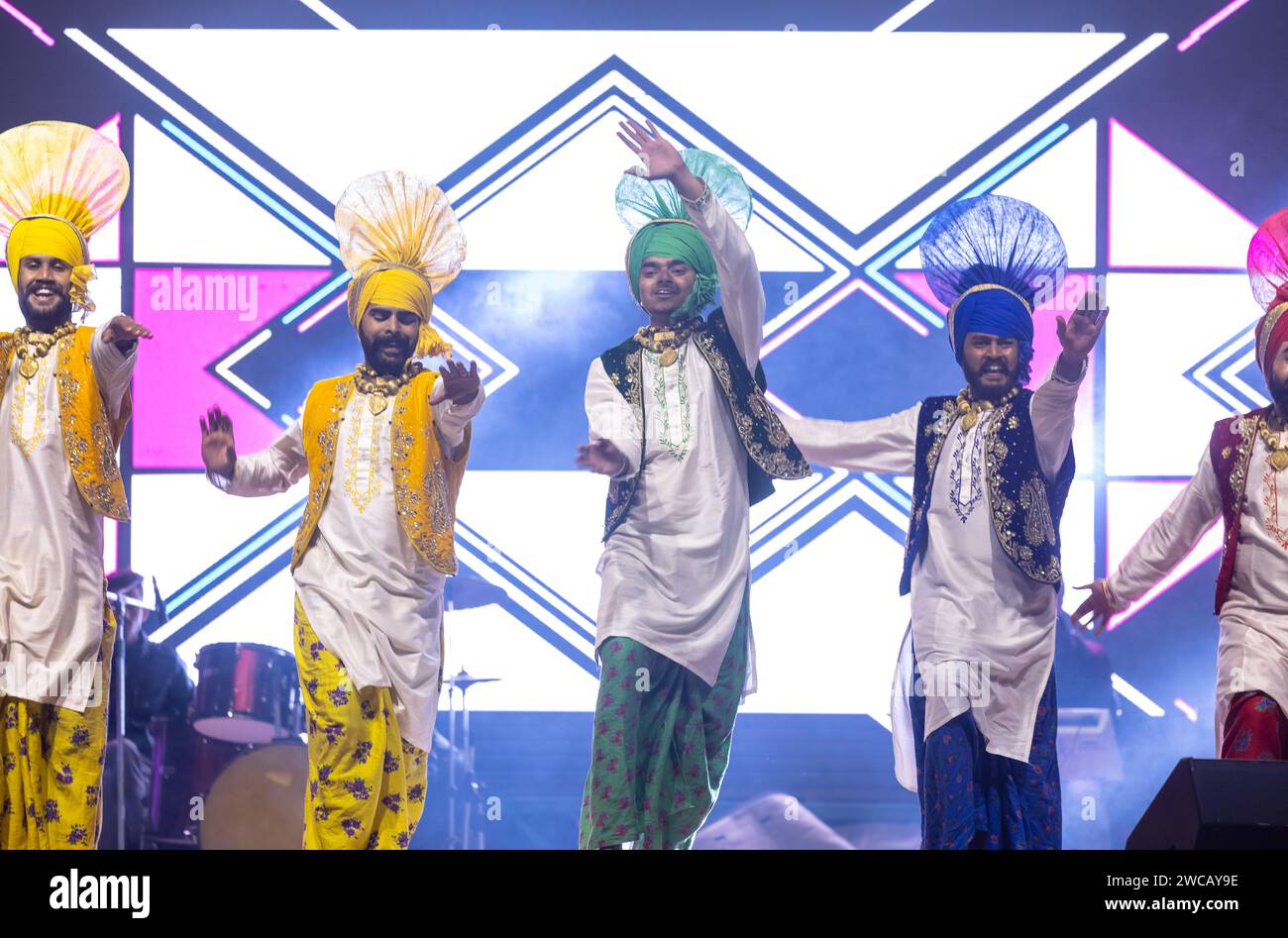 Group of punjabi artists from punjab performing bhangra dance in
