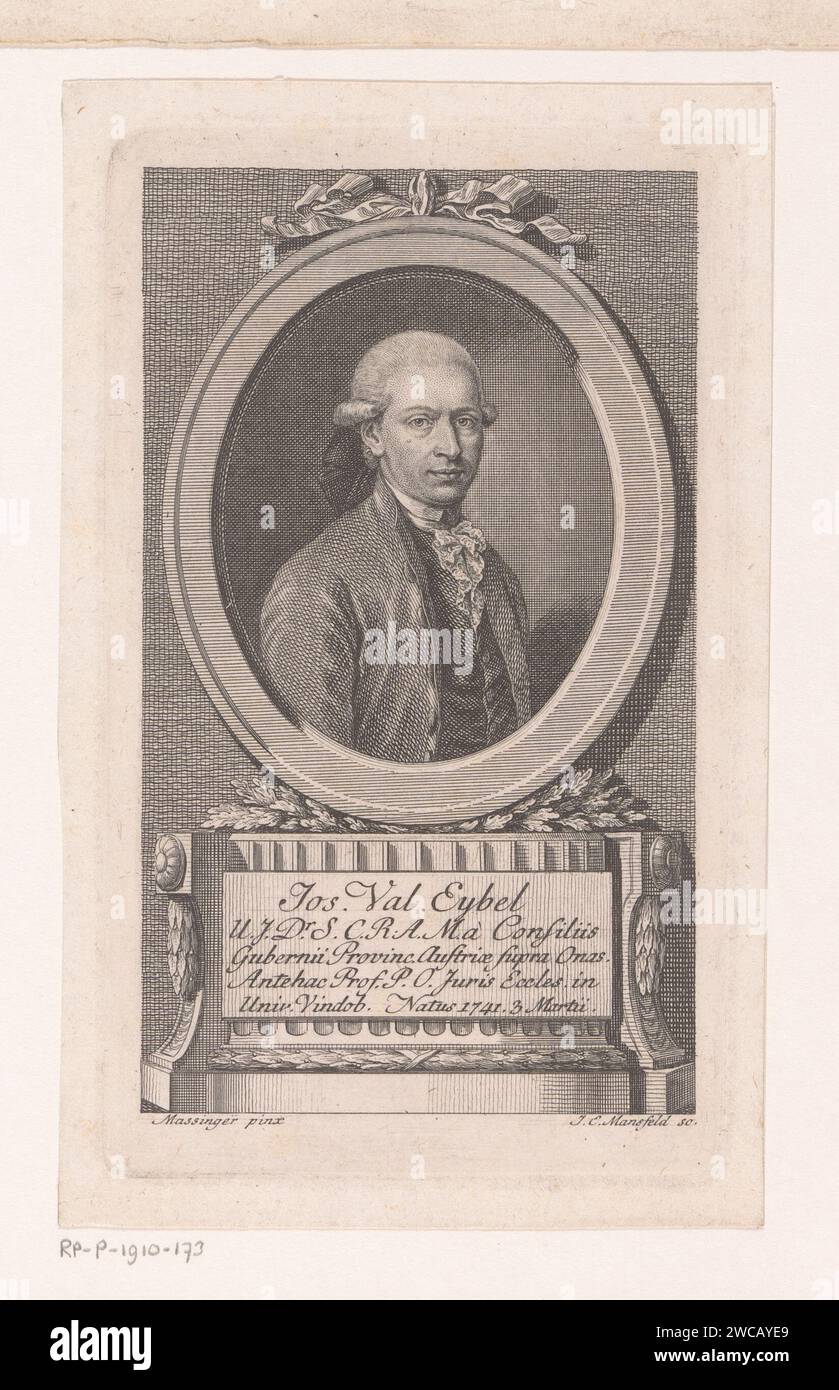 Portrait van Josef Valentin Sebastian Eybel, Johann Ernst Mansfeld, After Andreas Massinger, 1749 - 1796 print   paper etching / engraving historical persons Stock Photo