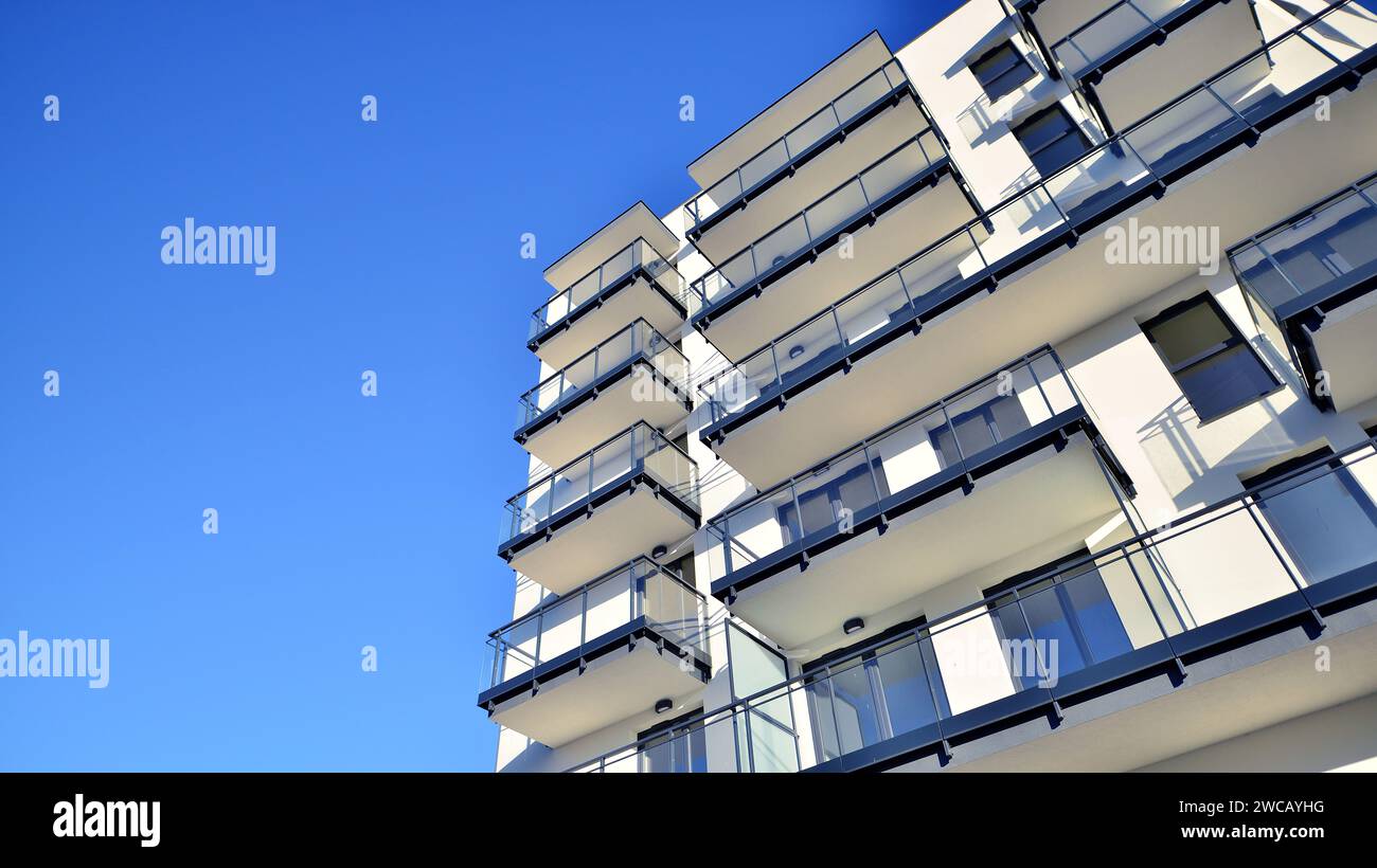 Flats In Building Residential area with modern apartment building. Multi Storey modern ...