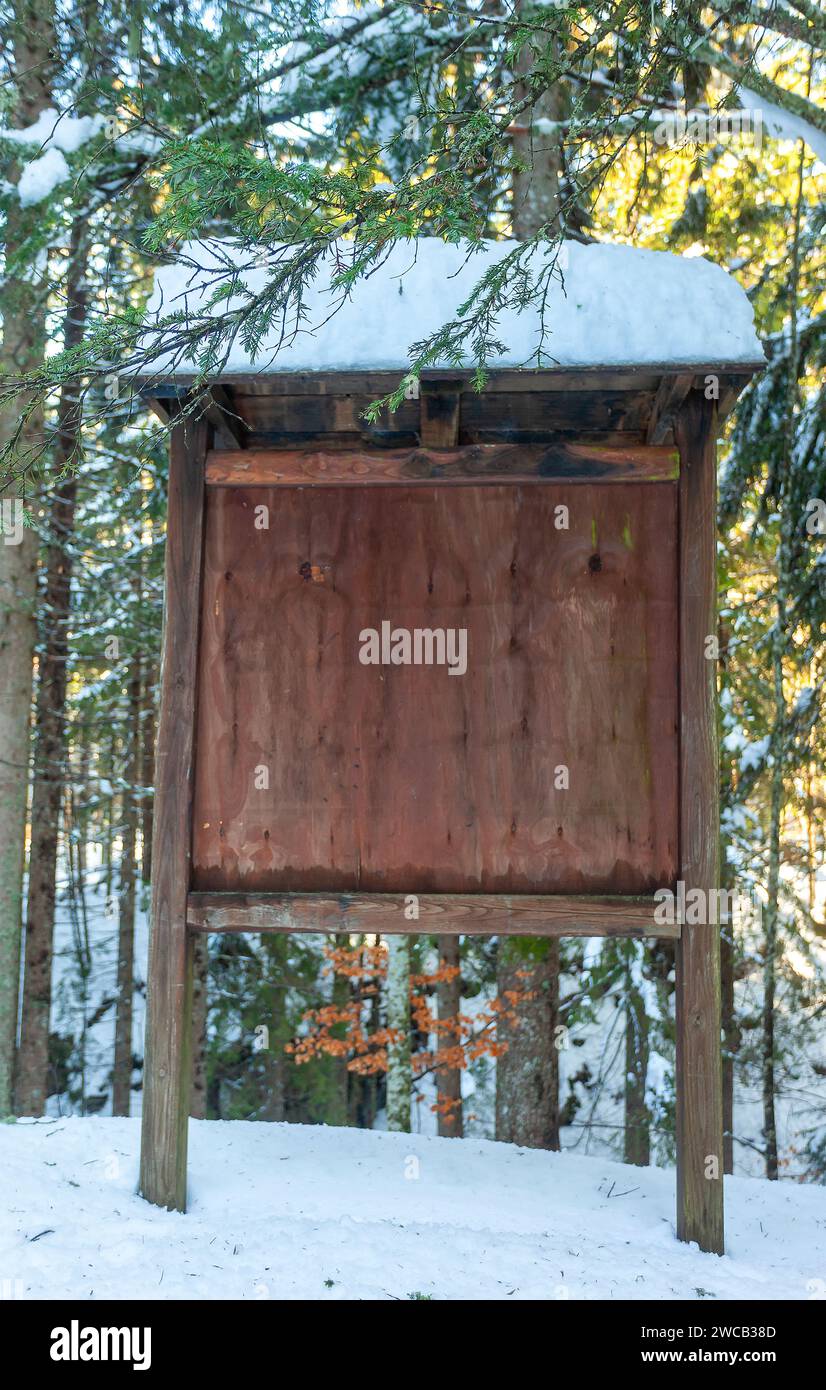 Big blank wooden billboard in winter mountain landscape Stock Photo - Alamy