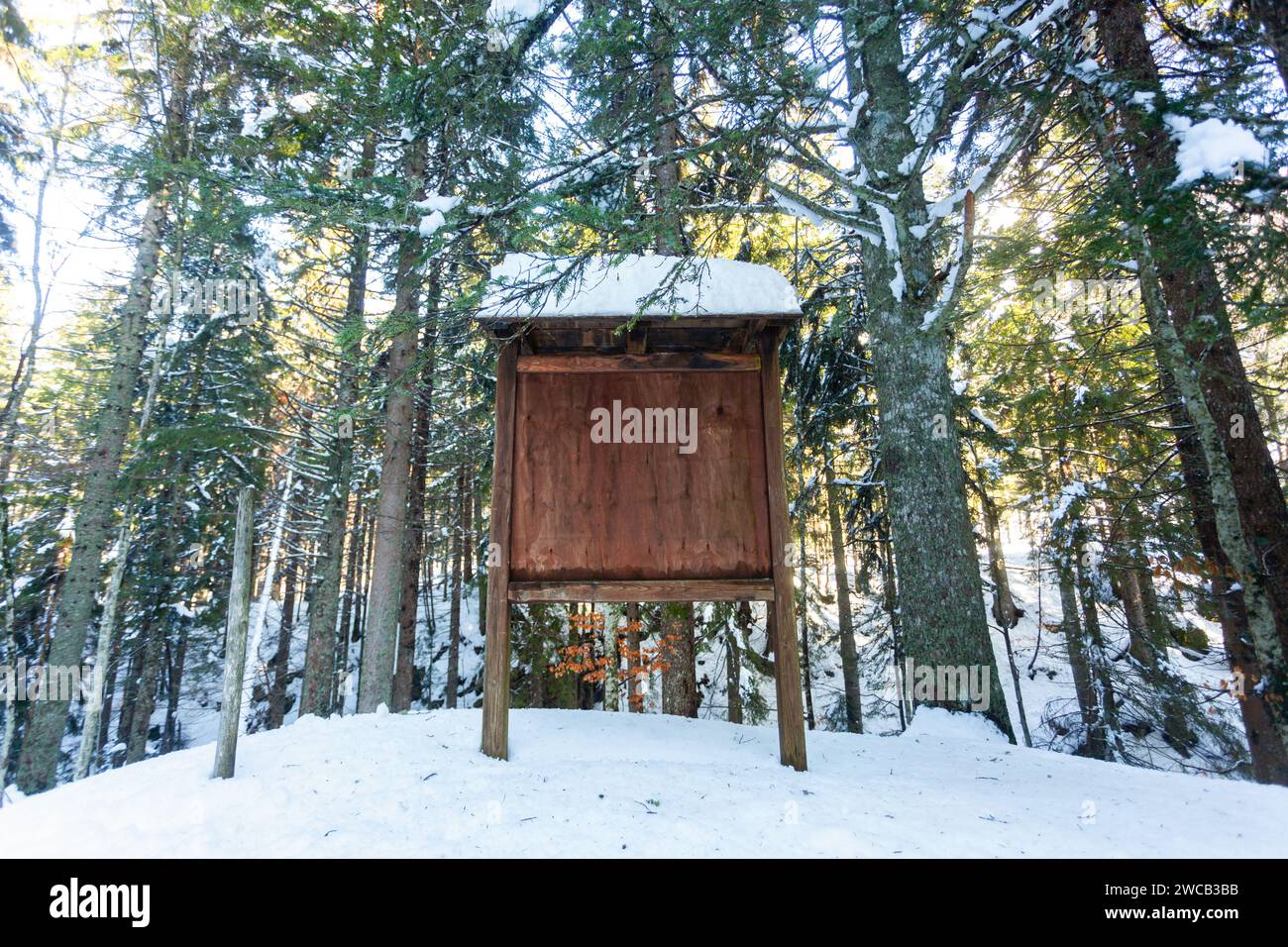 Big blank wooden billboard in winter mountain landscape Stock Photo - Alamy