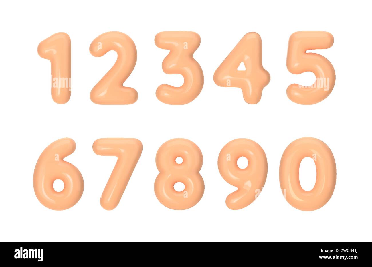 Realistic 3d numbers color pantone Peach Fuzz. Number in the form of