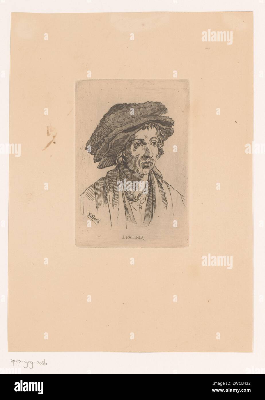 Portrait of Joachim Patenir, Edgar Alfred Baes, 1847 - 1909 print   paper etching portrait, self-portrait of painter Stock Photo