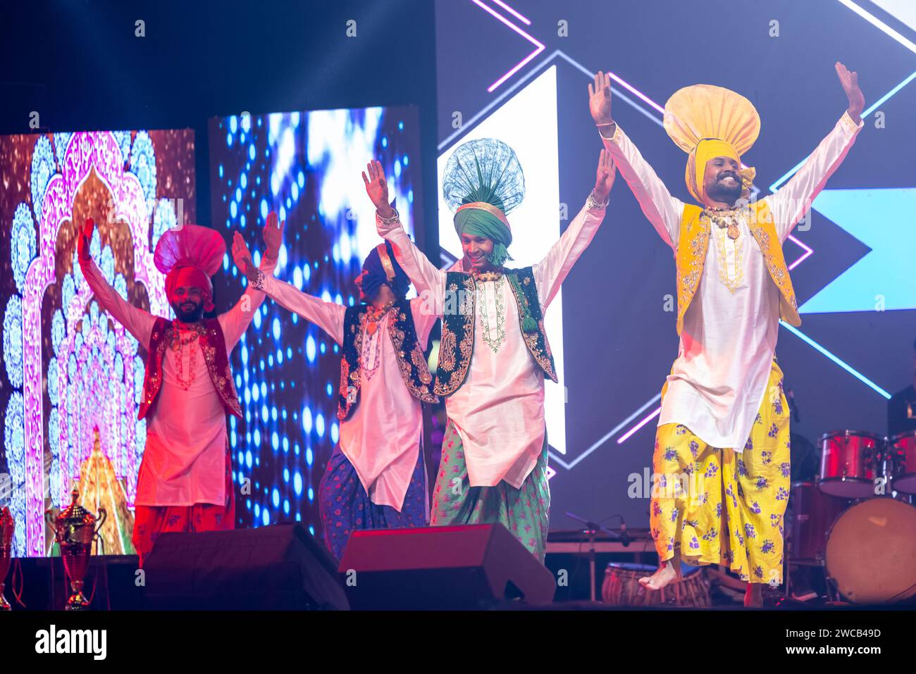 Group of punjabi artists from punjab performing bhangra dance in