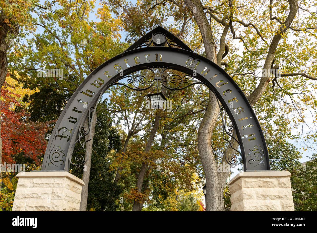 Northwestern University's Weber Arch was constructed in 1993 and is considered a gateway to the university beautiful campus. Stock Photo