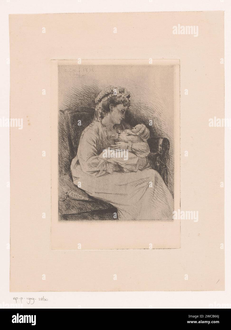 Mother with baby in the arms, Constant Aimé Marie Cap, 1874 print paper ...