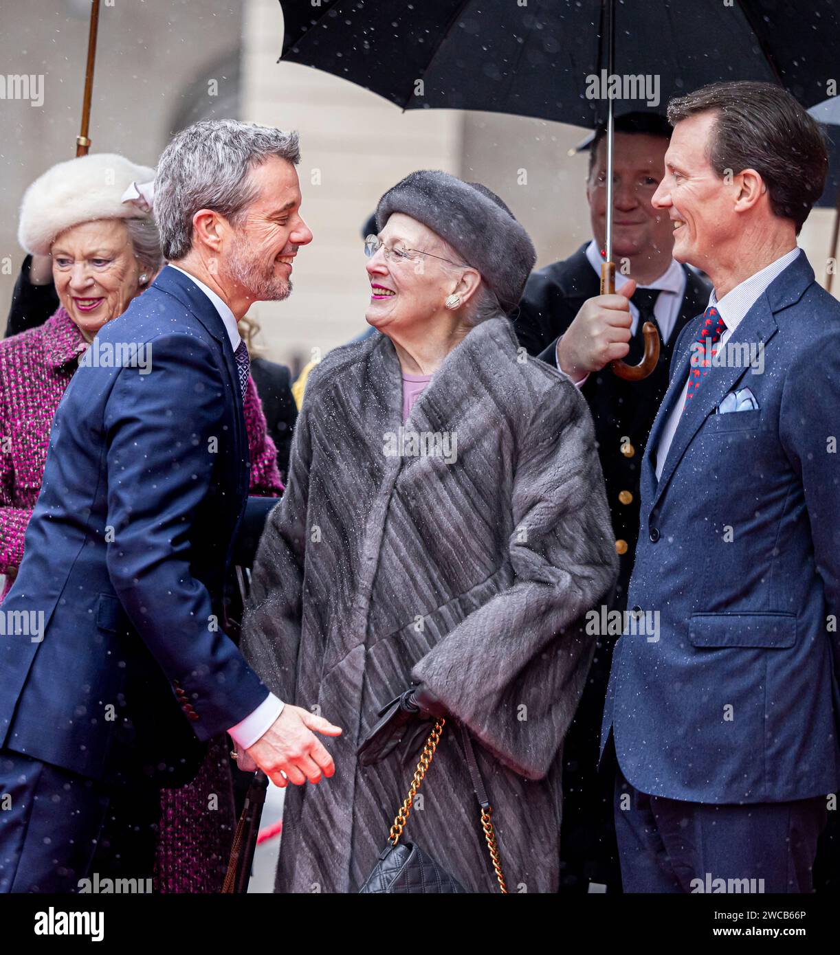 Copenhagen, Denmark. 15th Jan, 2024. King Frederik X, Queen Mary, Crown ...