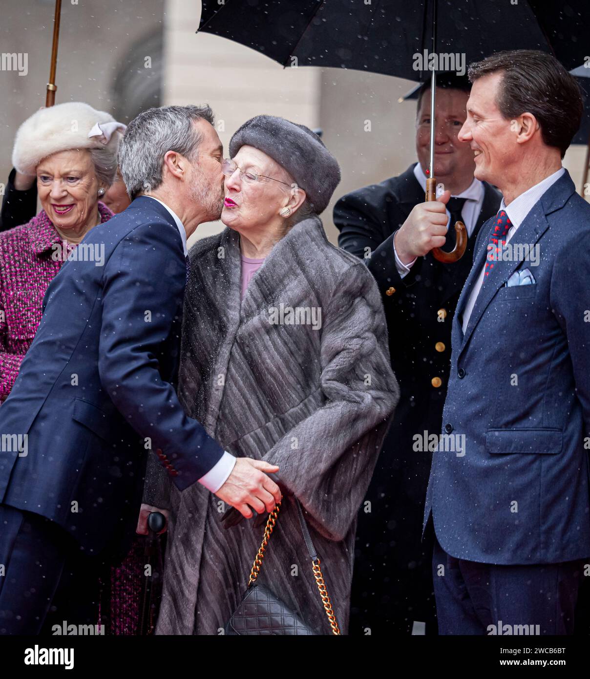 Copenhagen Denmark 15th Jan 2024 King Frederik X Queen Mary Crown   Copenhagen Denmark 15th Jan 2024 King Frederik X Queen Mary Crown Prince Christian Queen Margrethe Prince Benedikte And Prince Joachim Of Denmark Attend A Reception At The Danish Parliament The Day After The Abdication Of Queen Margrethe And The Proclamation Of King Frederik X 15 January 2024 Photo Patrick Van Katwijk Credit Dpa Picture Alliancealamy Live News 2WCB6BT 