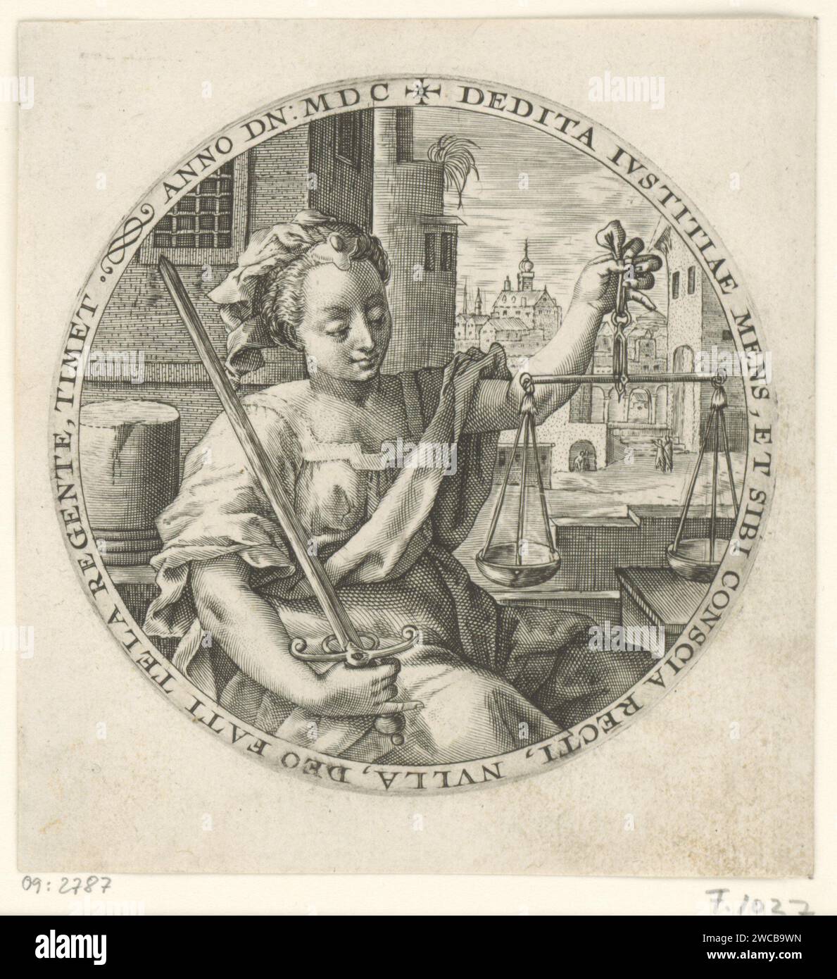 Justice, Crispijn van de Passe (I), 1600 print The female