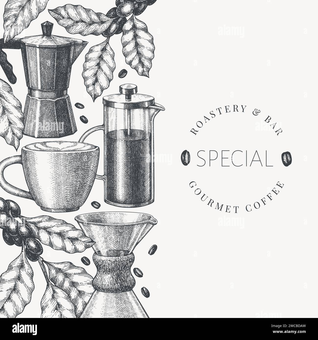 Alternative Coffee Makers Illustration. Vector Hand Drawn Specialty