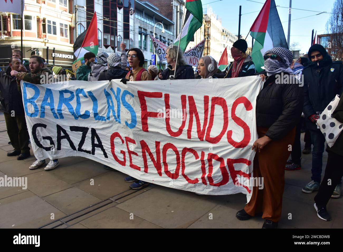 Pro-Palestine protest, critical of Barclays Bank, Market Street, in