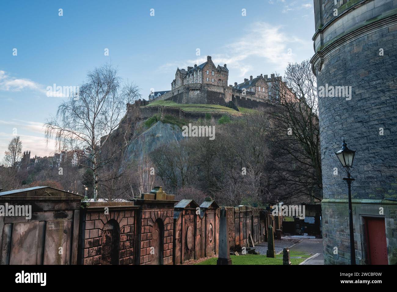 St Cuthbert's Kirkyard with the Edinburgh Castle. Edinburgh Scotland