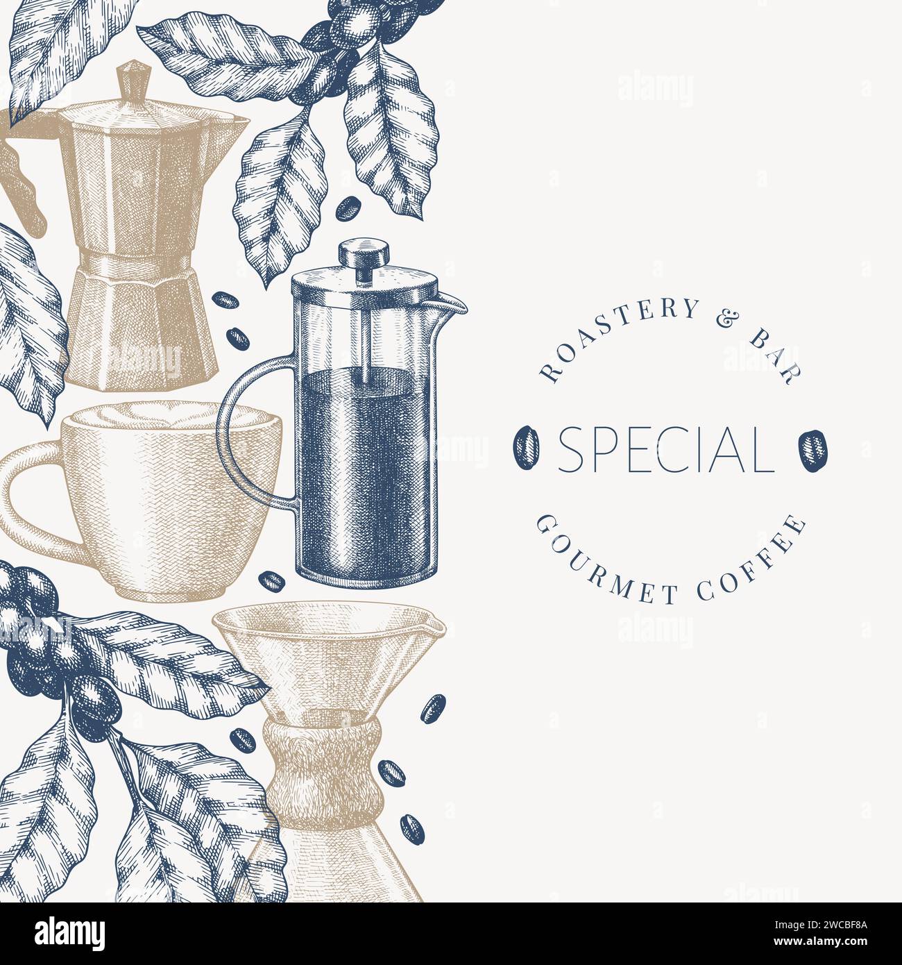 Alternative Coffee Makers Illustration. Vector Hand Drawn Specialty
