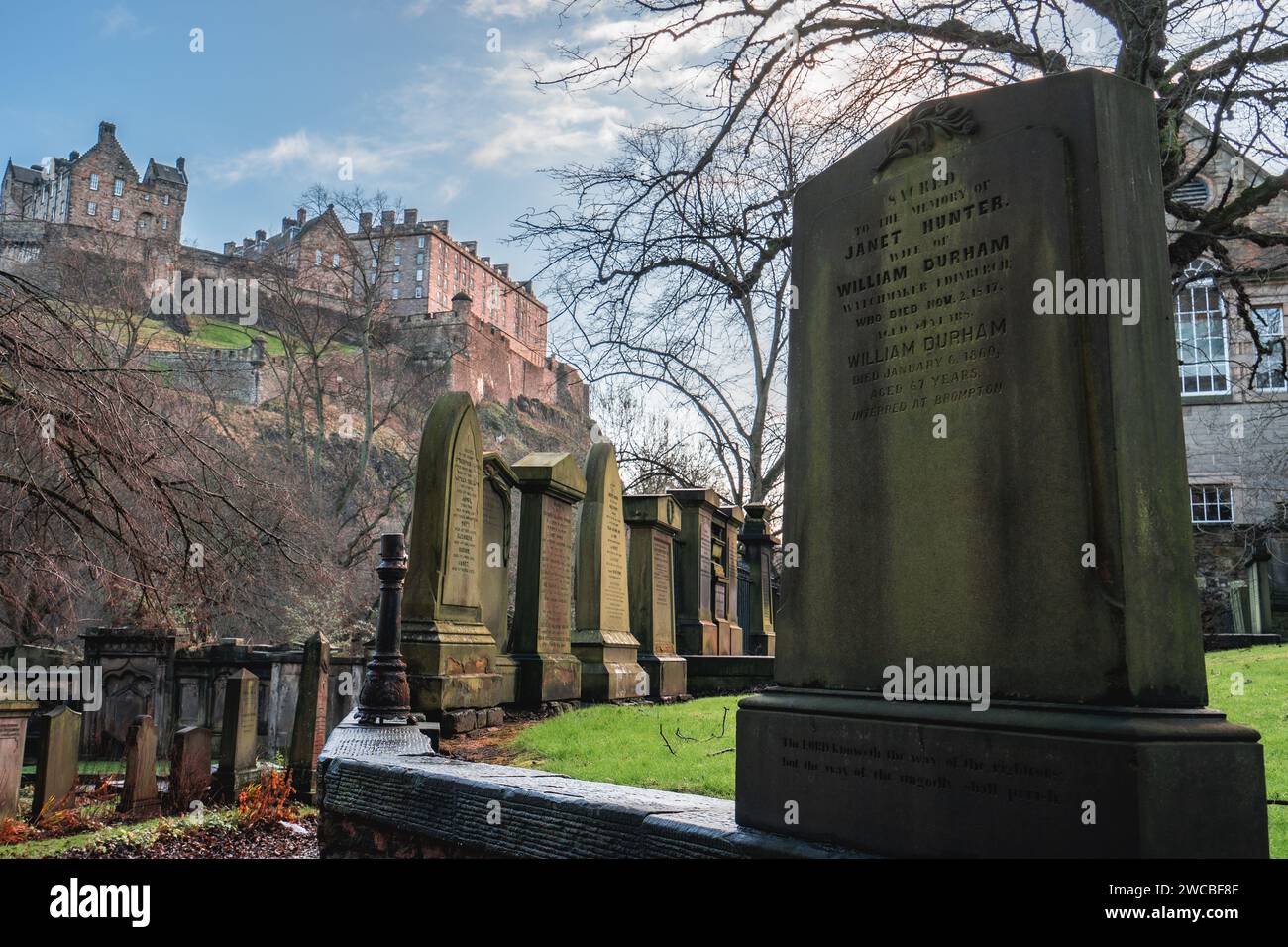 St Cuthbert's Kirkyard with the Edinburgh Castle. Edinburgh Scotland