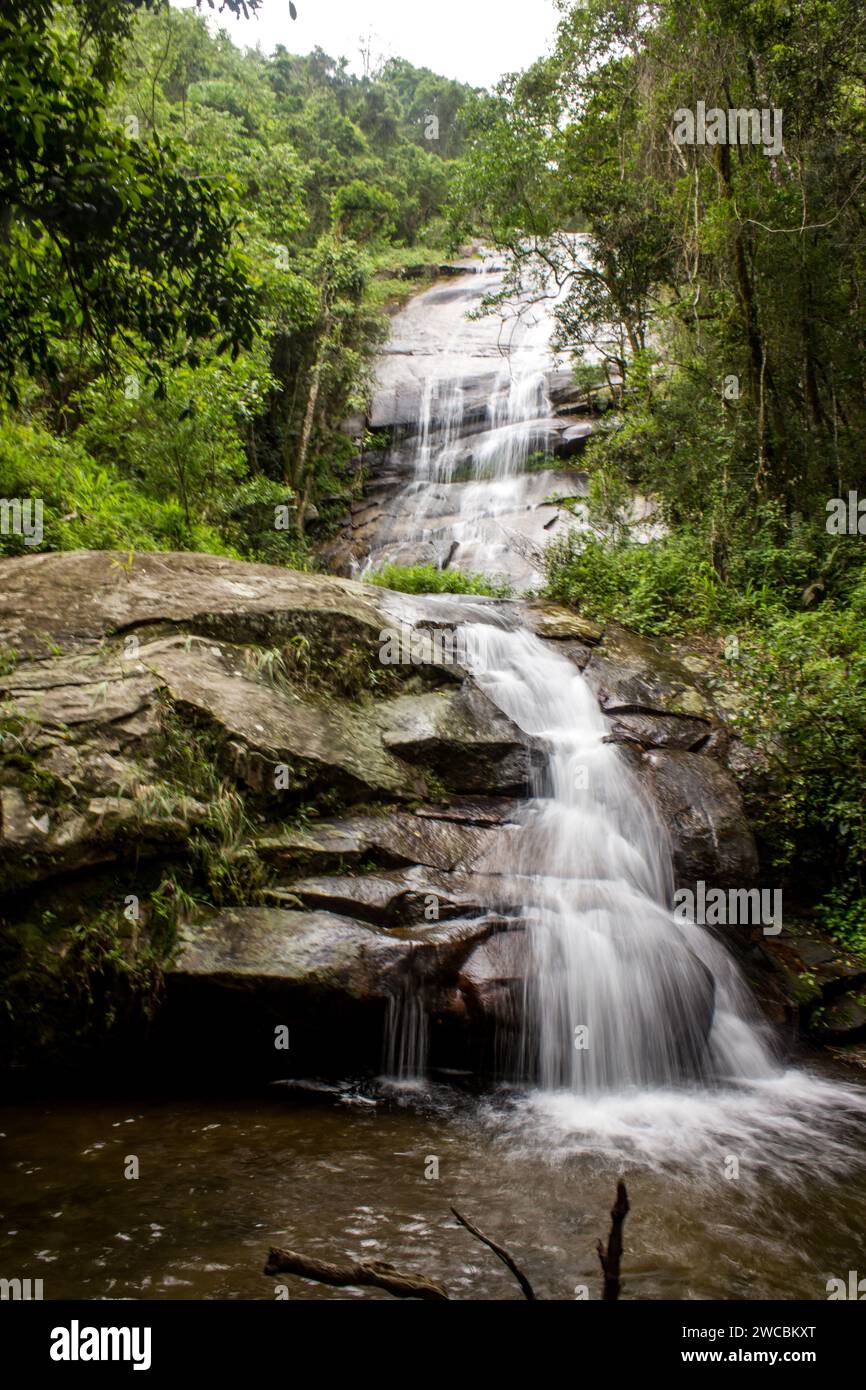 A hidden high waterfall within the rainforests of Magoebaskloof South Africa. Stock Photo