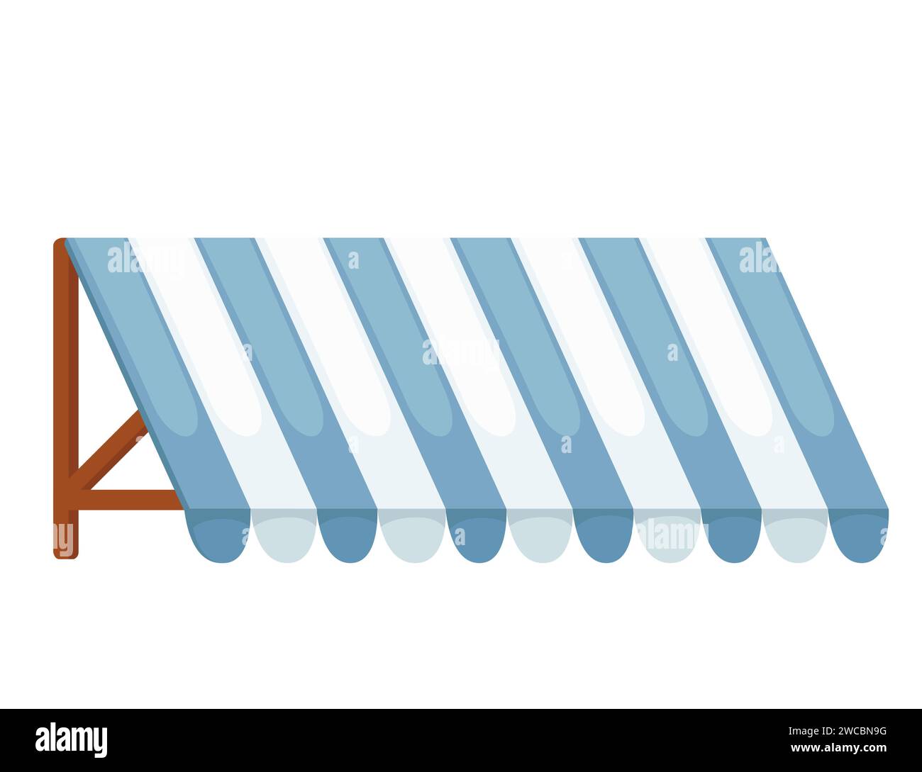 Blue and white striped sun shade awning shelter for store cafe or market vector illustration isolated on white background Stock Vector