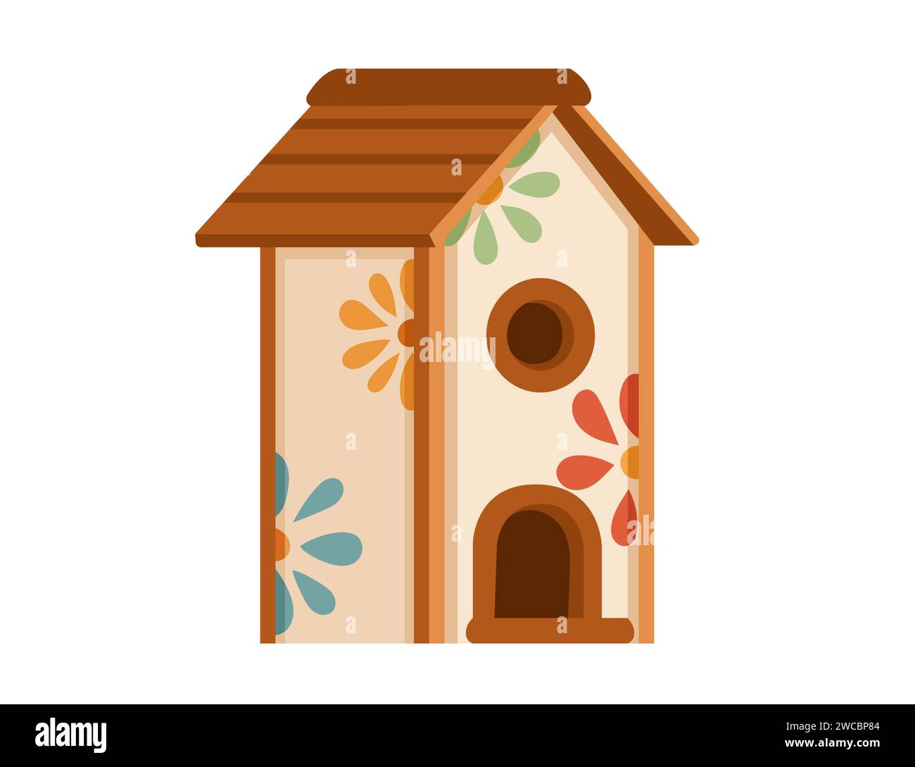 Wooden birdhouse with roof and hole vector illustration isolated on white background Stock Vector