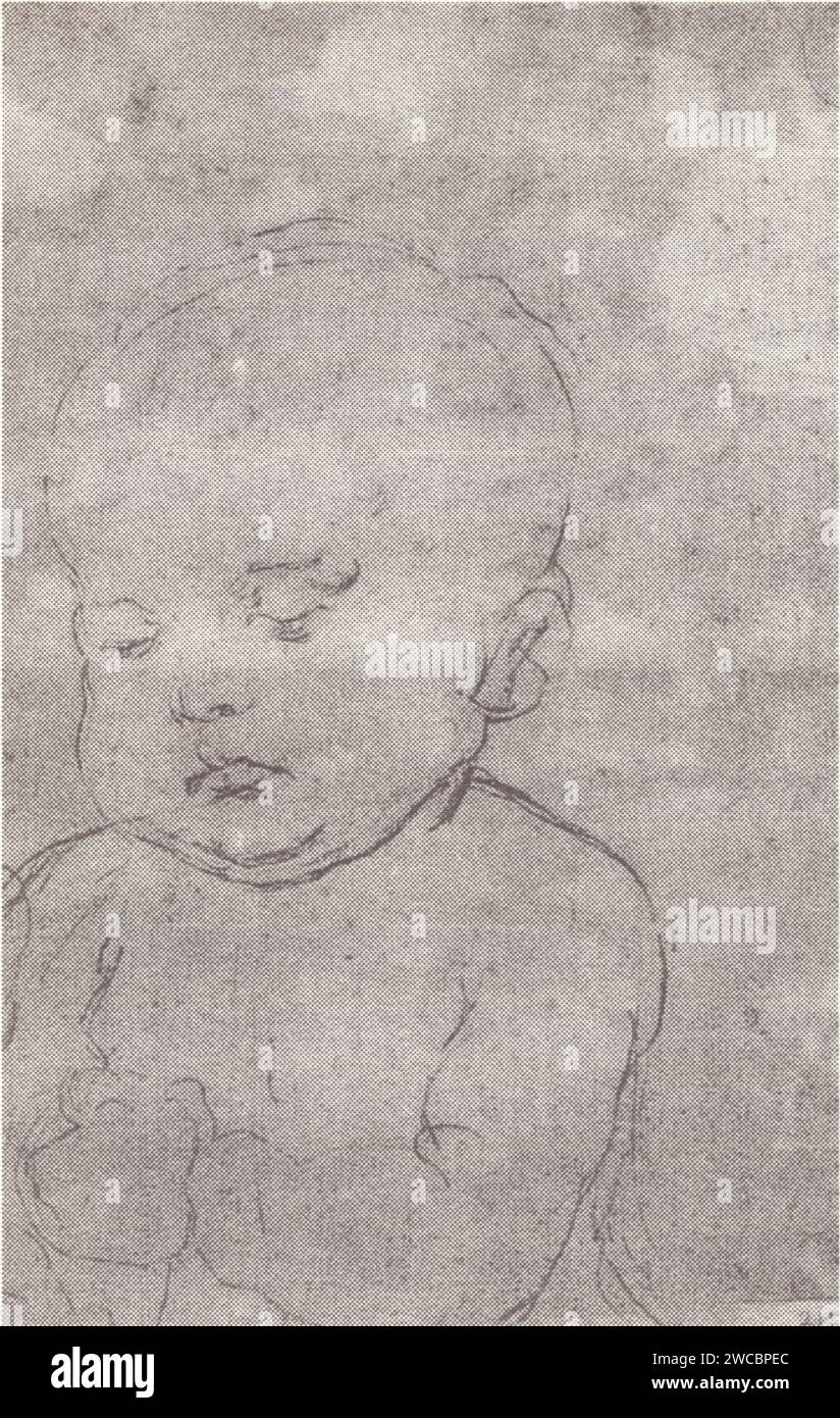 LEONARDO DA VINCI.HEAD OF A CHILD.PREPARATORY SKETCH FOR THE CHRIST CHILD OF THE BENOIS MADONNA Stock Photo