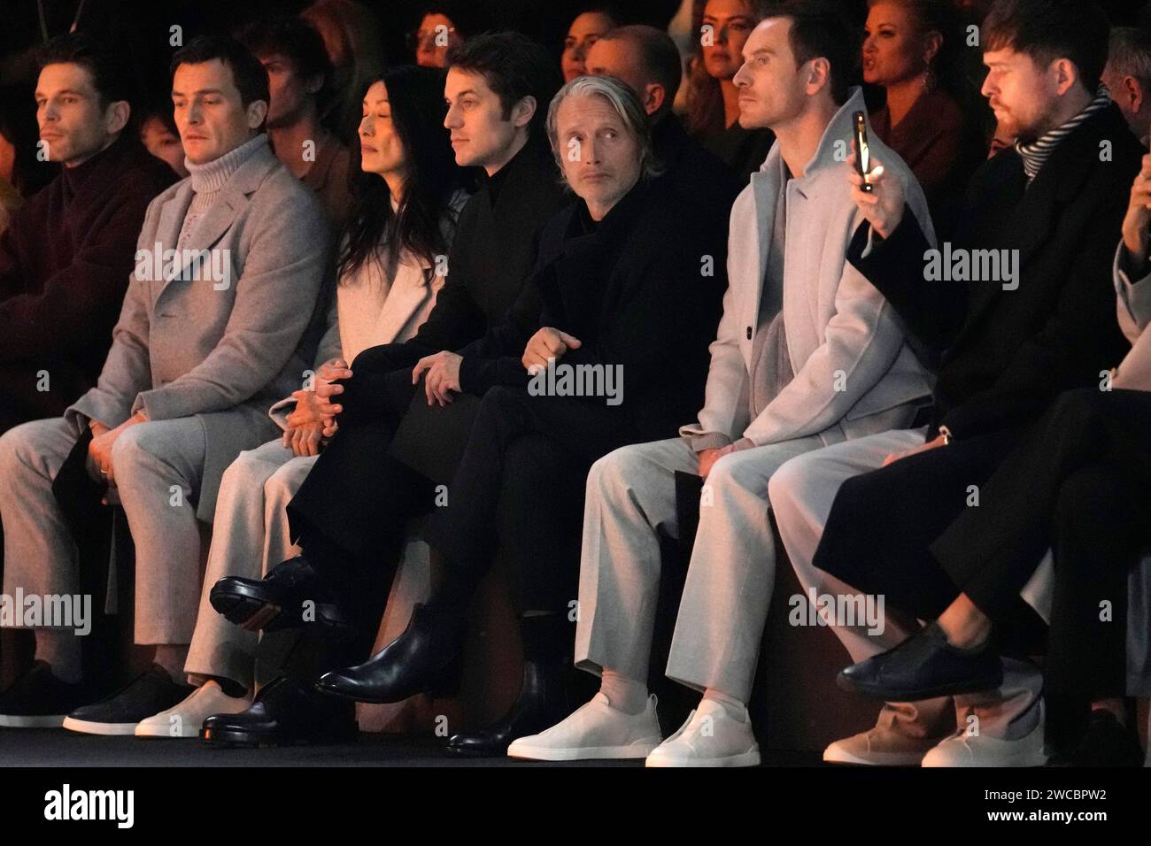 Danish actor Mads Mikkelsen, centre, attends the men's Zegna Fall