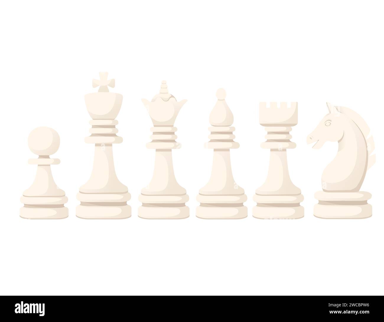 Chess pieces set white color vector illustration isolated on white ...
