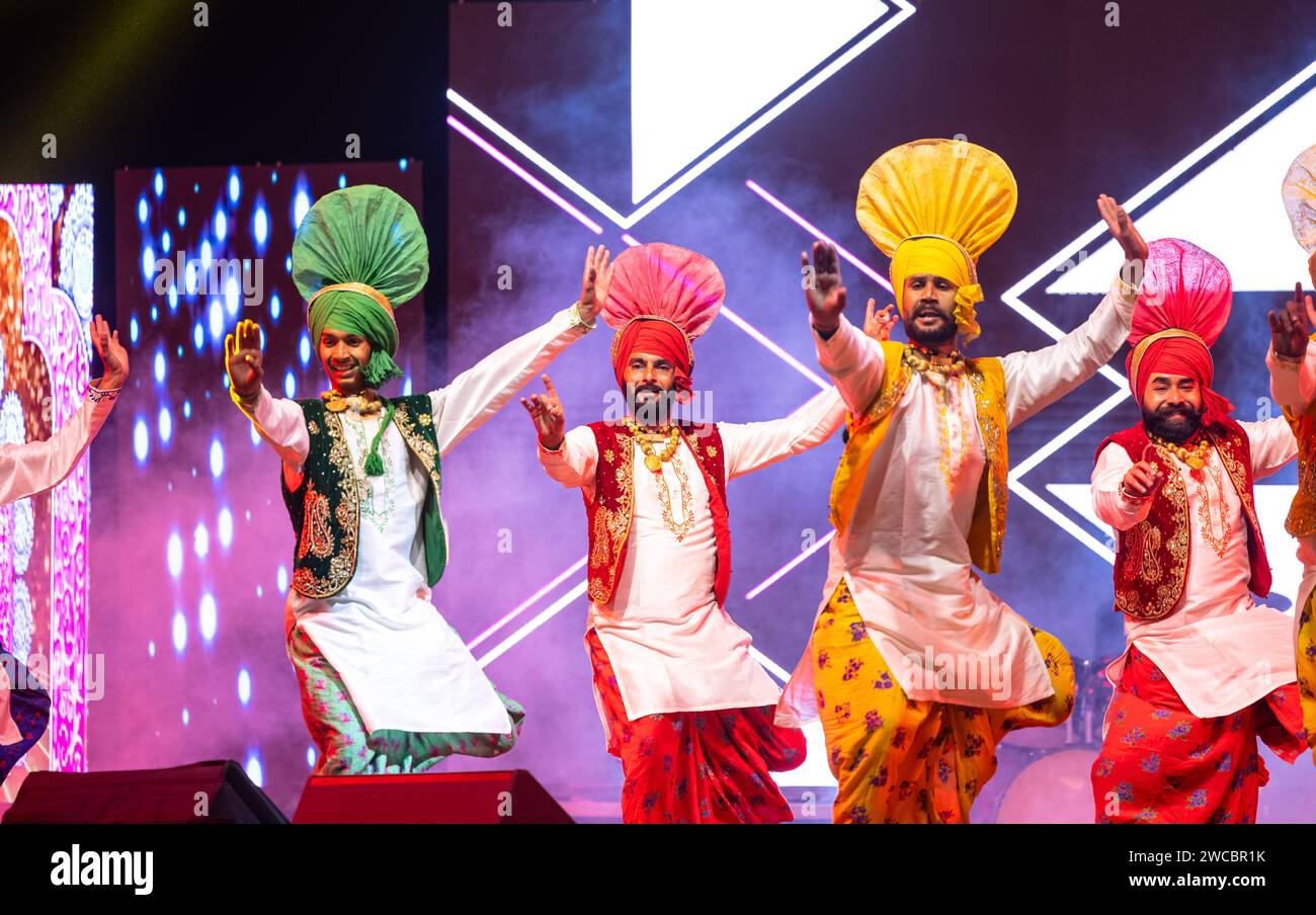 Group of punjabi artists from punjab performing bhangra dance in