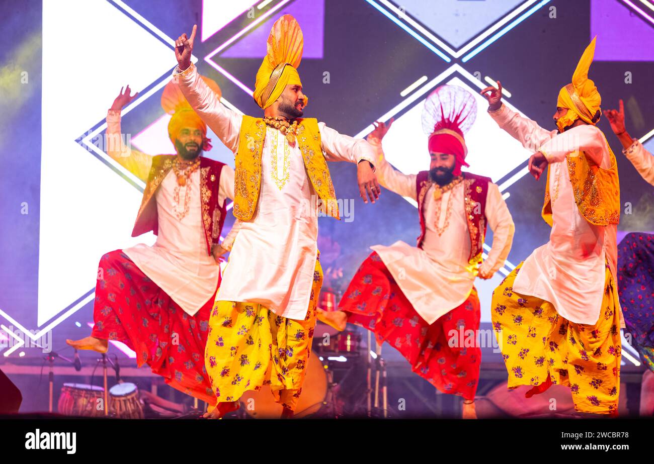 Group of punjabi artists from punjab performing bhangra dance in