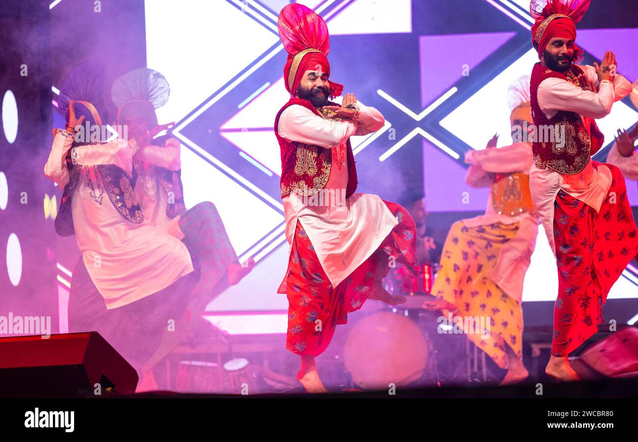 Group of punjabi artists from punjab performing bhangra dance in