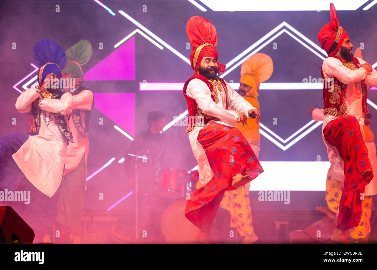 Group of punjabi artists from punjab performing bhangra dance in
