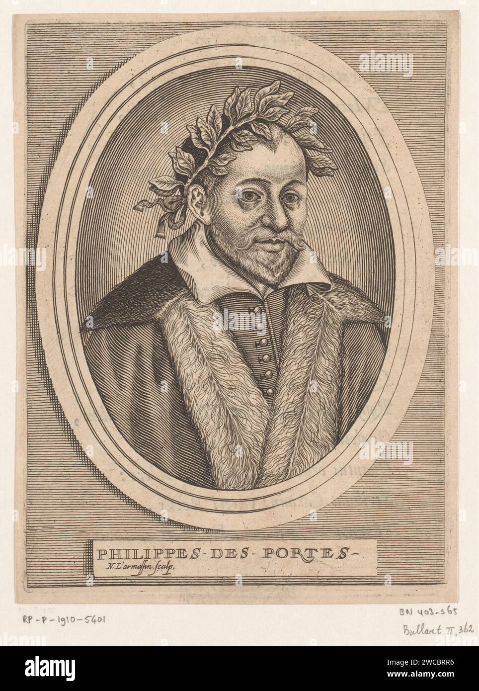 Portret van Philippe Desportes, Nicolas de Larmessin (I), 1682 print  Brussels paper engraving / letterpress printing historical persons. portrait of a writer Stock Photo