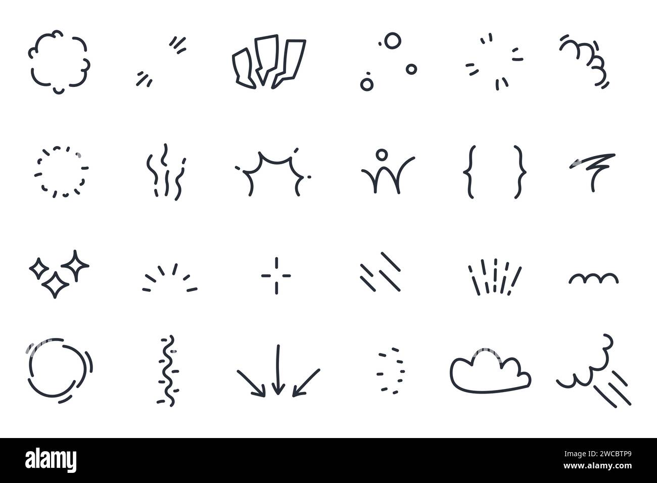 Manga character emotion signs. Doodle comic emotions reflection with