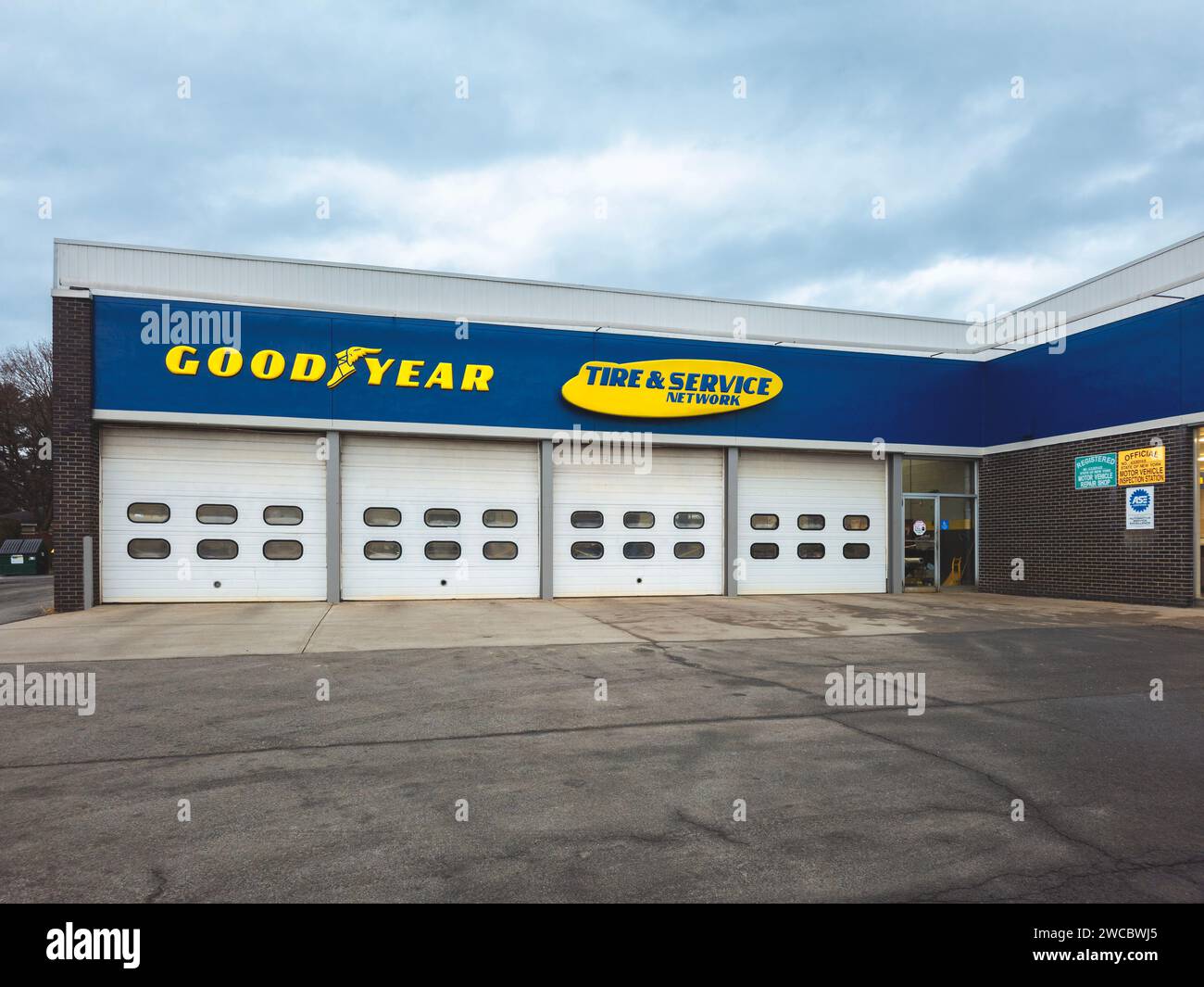 Rome, NY - Dec 17, 2023: Goodyear Tire & Service Network store, provides automotive services and sells Goodyear tires offering a range of services; ti Stock Photo