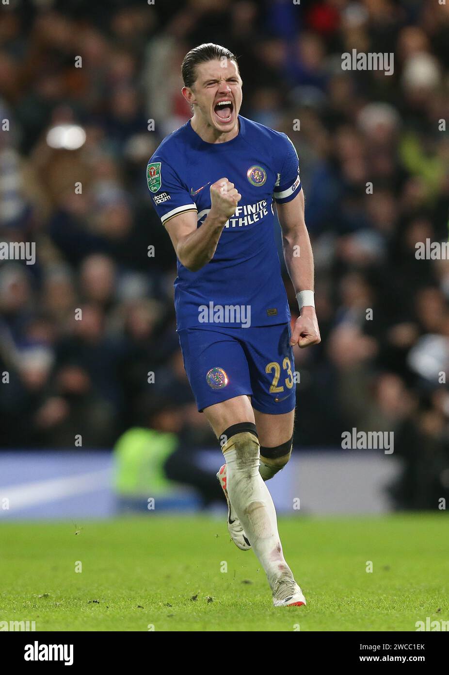 GOAL Conor Gallagher of Chelsea celebrates scoring in the penalty shoot out. - Chelsea v Newcastle United, Carabao Cup, Stamford Bridge Stadium, London, UK - 19th December 2023. Editorial Use Only - DataCo restrictions apply. Stock Photo