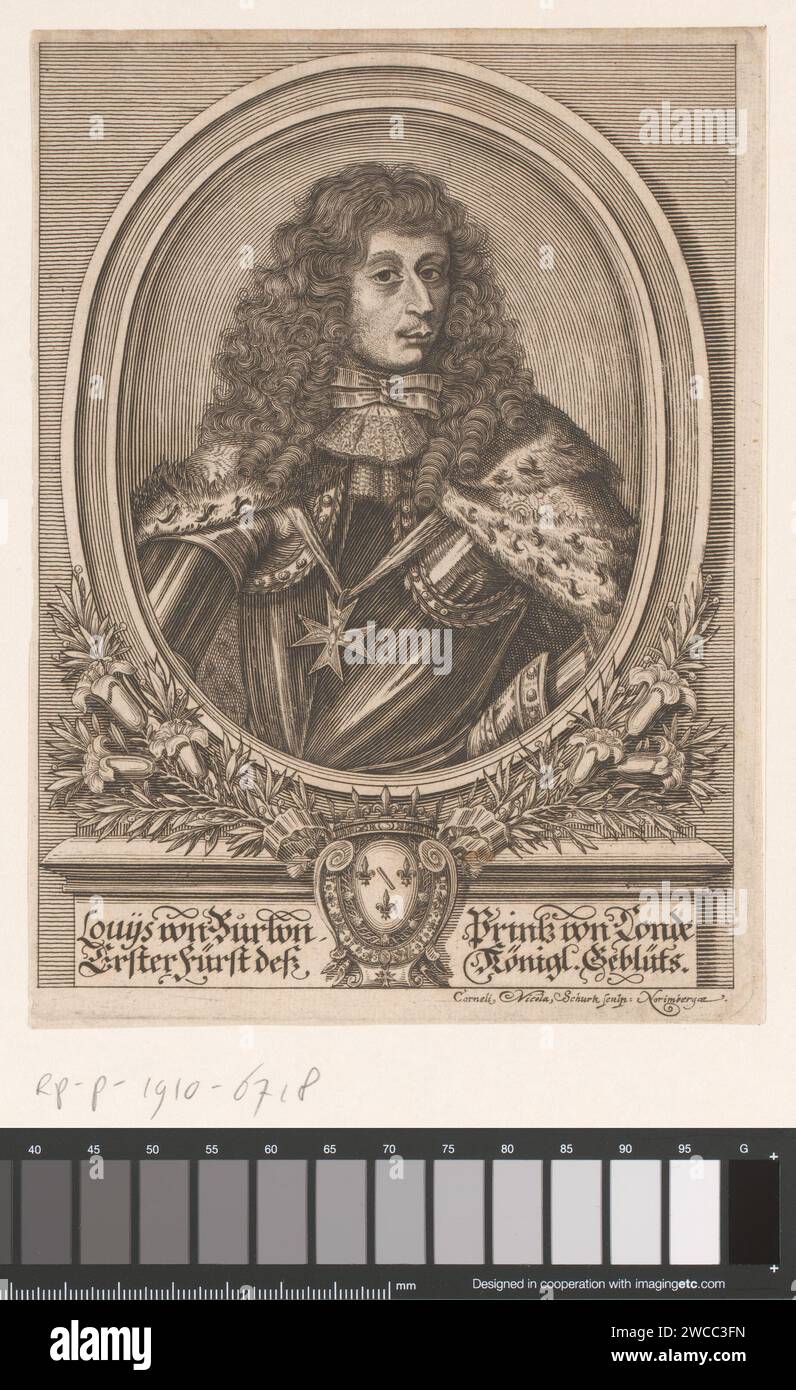 Portret van Louis de Bourbon, count of Vermandois, Cornelis Nicolaus Schurtz, 1677 - 1699 print  Nuremberg paper engraving historical persons. armorial bearing, heraldry Stock Photo