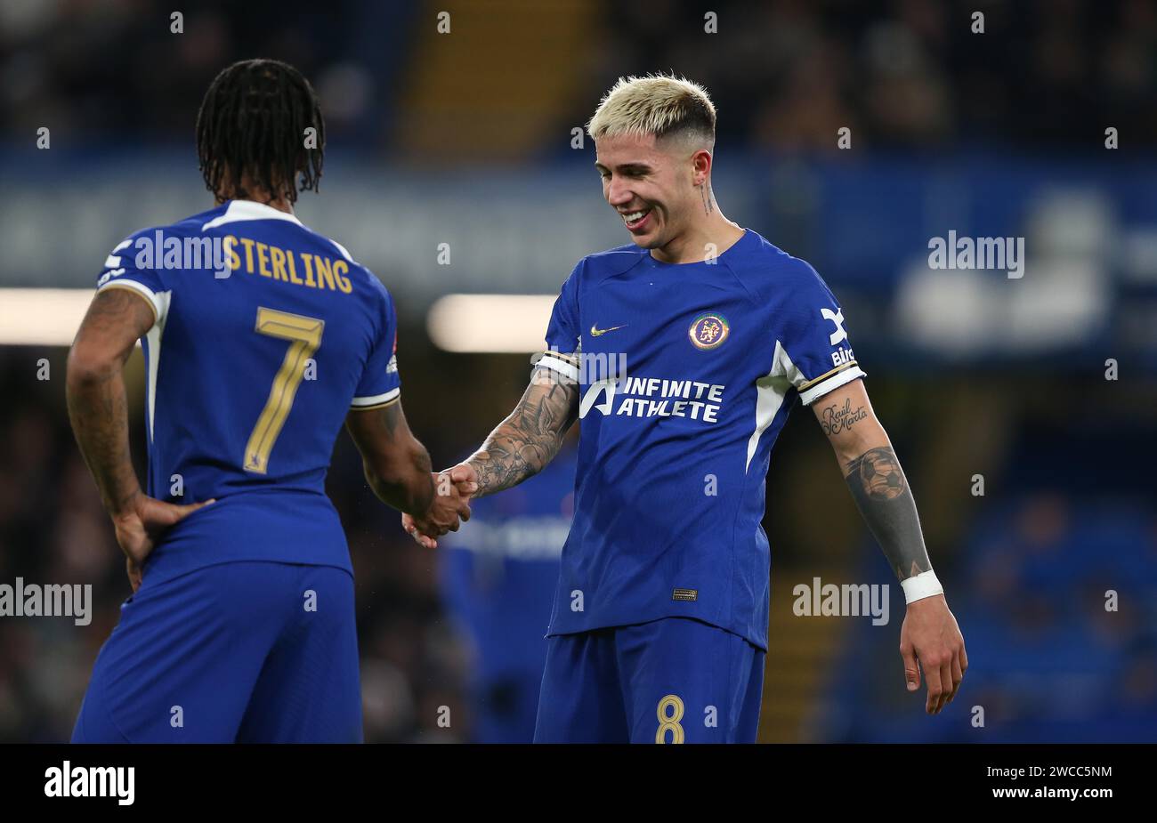 GOAL 4 0 Enzo Fernandez Of Chelsea Goal Celebration With Raheem goal-4-0-enzo-fernandez-of-chelsea-goal-celebration-with-raheem