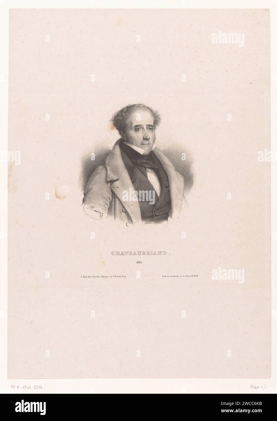 Portret van François-René de Chateaubriand, Antoine Maurin, 1832 print  Paris paper  historical persons. writer, poet, author. politician, e.g. party leader Stock Photo