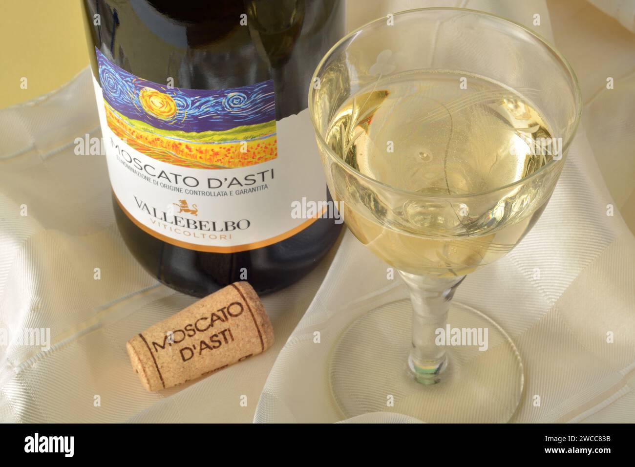 Turin, Piedmont, Italy. 01122023 Bottle and glass of sweet