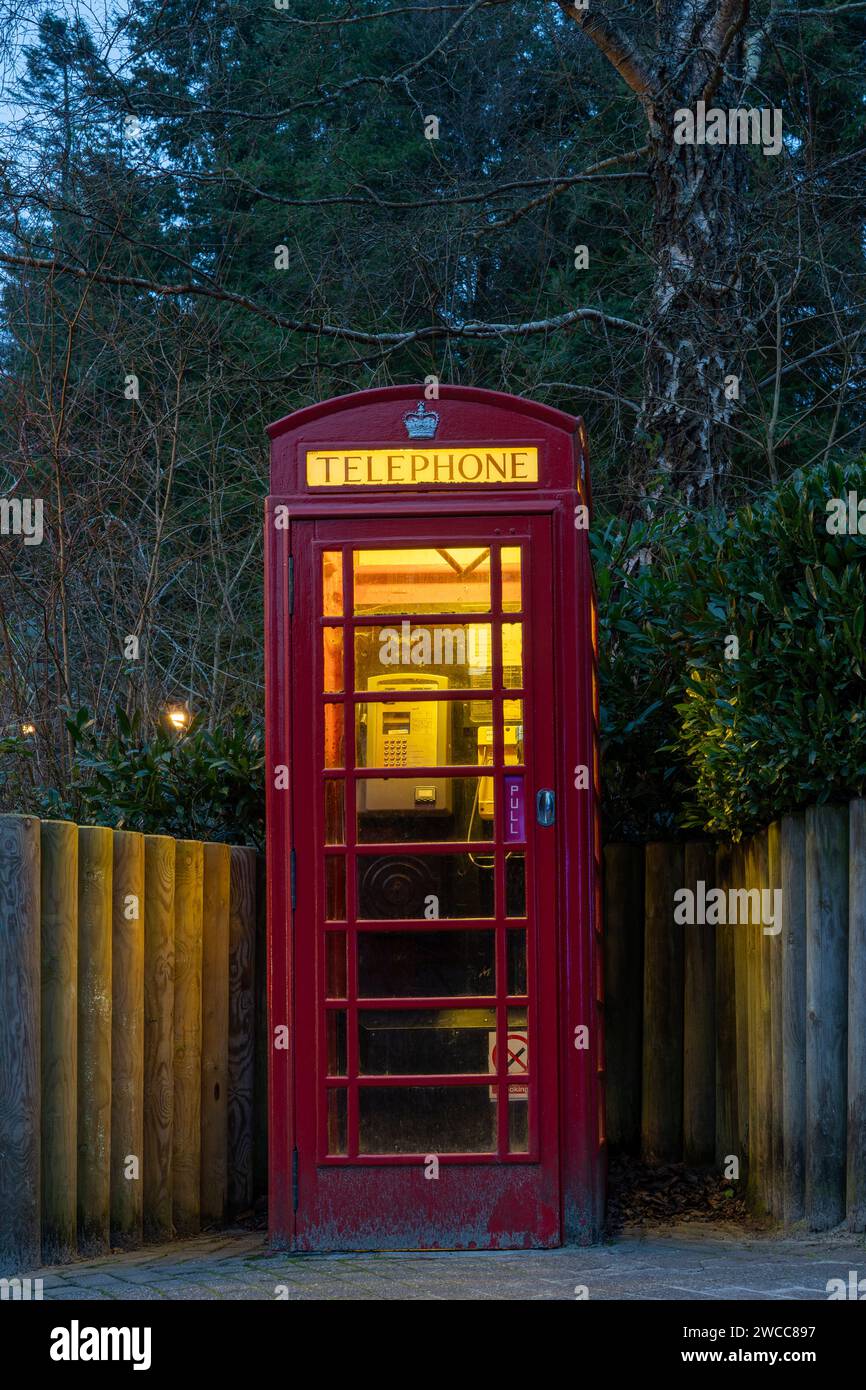 Traditional red telephone kiosk at Centre Parcs, Longleat, UK Stock