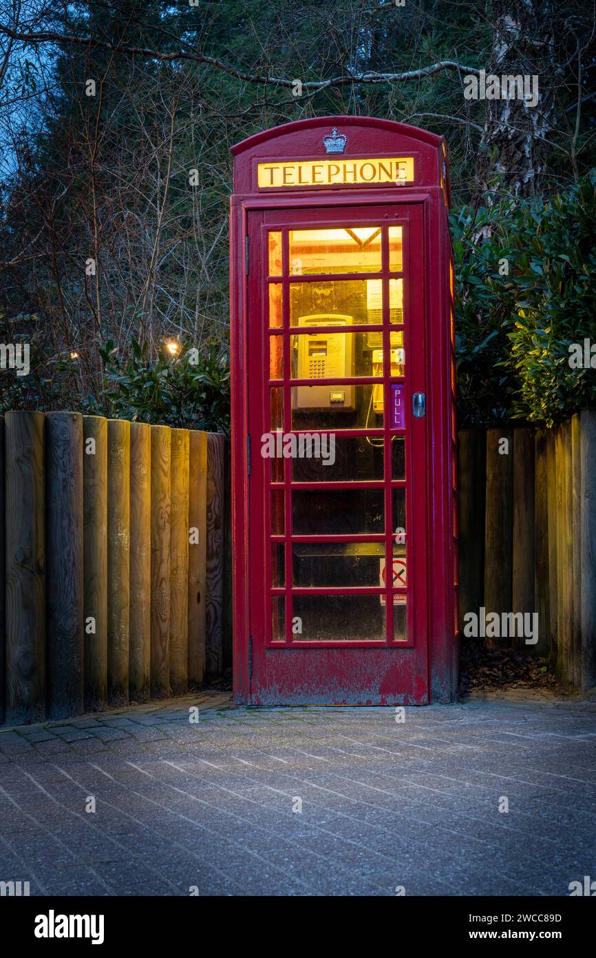 Traditional red telephone kiosk at Centre Parcs, Longleat, UK Stock Photo